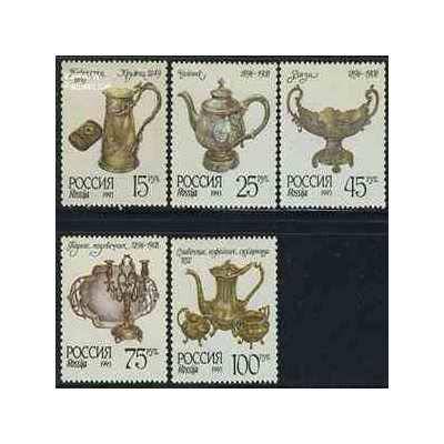 5 عدد تمبر اشیاء رومیزی نقره - روسیه 1993 