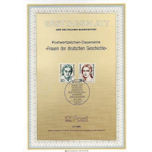 برگه اولین روز انتشار تمبر زنان مشهور - جمهوری فدرال آلمان 1986