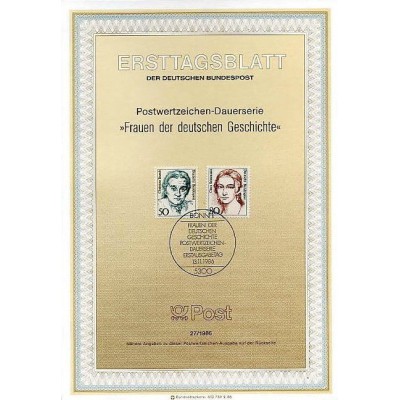 برگه اولین روز انتشار تمبر زنان مشهور - جمهوری فدرال آلمان 1986