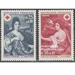2 عدد تمبر صلیب سرخ - تابلو نقاشی - فرانسه 1968