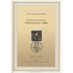 برگه اولین روز انتشار تمبر کریسمس - جمهوری فدرال آلمان 1986