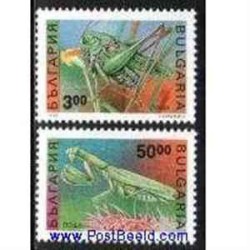 2 عدد تمبر حشرات - آخوندک و ملخ - بلغارستان 1992 