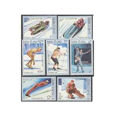 7 عدد تمبر المپیک زمستانی کالگاری - لائوس 1987