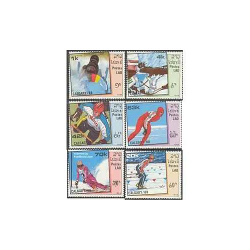 6 عدد تمبر المپیک زمستانی کالگاری - لائوس 1988 