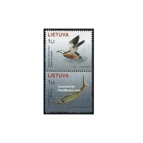 2 عدد تمبر کتاب قرمز - اردک و ماهی - لیتوانی 2006 