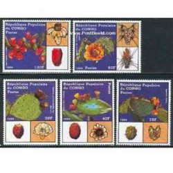 5 عدد تمبر گلهای کاکتوس - کنگو 1989 
