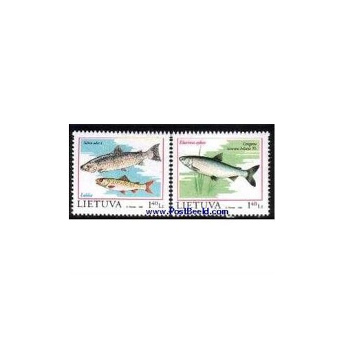 2 عدد تمبر کتاب قرمز - تمبر  ماهی ها - لیتوانی 1998