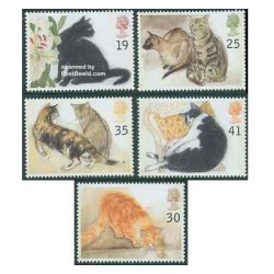 5 عدد تمبر گربه ها - انگلیس 1995