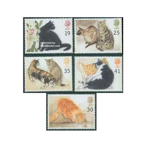 5 عدد تمبر گربه ها - انگلیس 1995