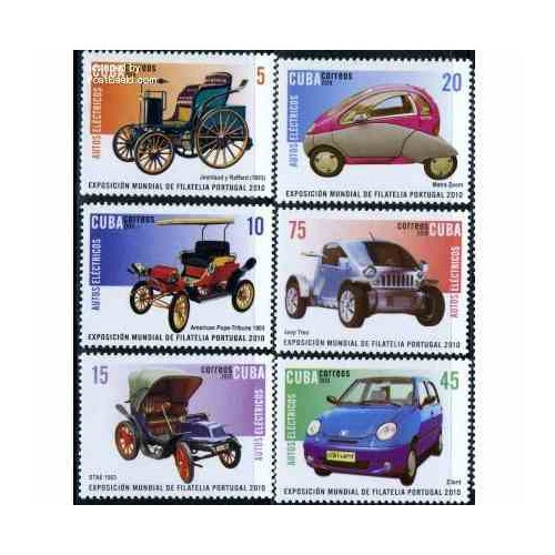 6 عدد تمبر ماشینهای برقی - کوبا 2010