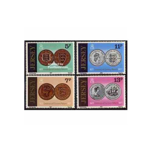 4 عدد تمبر سکه ها - جرسی 1977