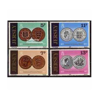4 عدد تمبر سکه ها - جرسی 1977