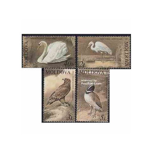 4 عدد تمبر پرندگان - کتاب قرمز - مولداوی 2003