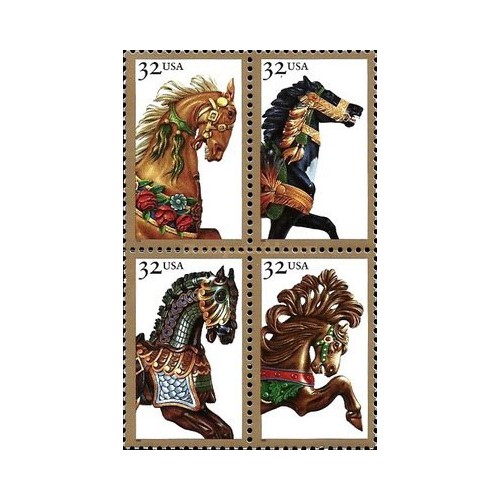 4 عدد تمبر اسبهای چرخ و فلک - آمریکا 1995