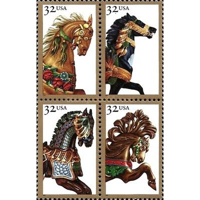 4 عدد تمبر اسبهای چرخ و فلک - آمریکا 1995