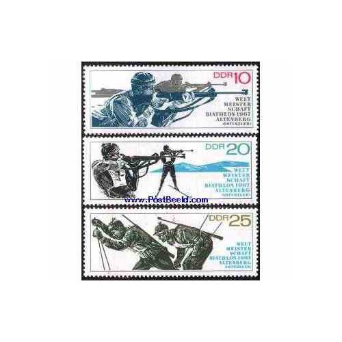 3 عدد تمبر ورزش اسکی با اسلحه - جمهوری دموکراتیک آلمان 1967
