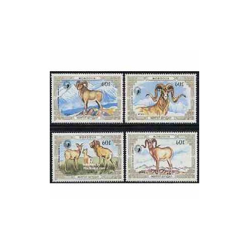 4 عدد تمبر حیوانات حفاظت شده - قوچها - مغولستان 1987 