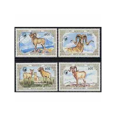 4 عدد تمبر حیوانات حفاظت شده - قوچها - مغولستان 1987 