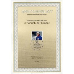 برگه اولین روز انتشار تمبر دویستمین سالگرد مرگ فردریک کبیر - جمهوری فدرال آلمان 1986