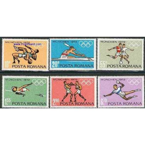 6 عدد تمبر یادبود المپیک مونیخ - رومانی 1972
