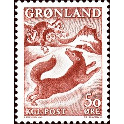 1 عدد تمبر اافسانه گرینلند "پسر و روباه" - گرین لند 1966