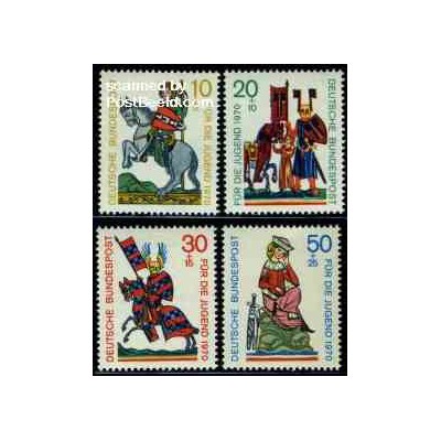 4 عدد تمبر جوانان - صحنه هایی از قرون وسطی - جمهوری فدرال آلمان 1970