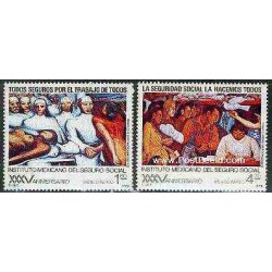 2 عدد تمبر تابلو نقاشی - بیمه های اجتماعی - مکزیک 1978