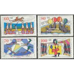 4 عدد تمبر رفاه اجتماعی - سیرک - برلین آلمان 1989 قیمت 12.8 دلار