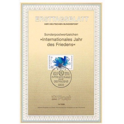 برگه اولین روز انتشار تمبر سال جهانی صلح- جمهوری فدرال آلمان 1986