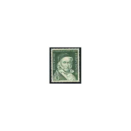 1 عدد تمبر کارل فردریش گاوس - ریاضیدان - جمهوری فدرال آلمان 1955 قیمت 6.7 دلار