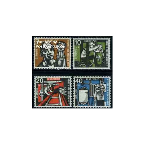 4 عدد تمبر رفاه اجتماعی - معدنچیان - جمهوری فدرال آلمان 1957