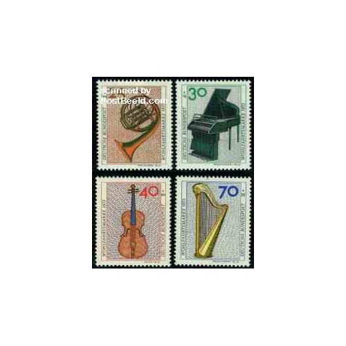 4 عدد تمبر رفاه اجتماعی - ادوات موسیقی - جمهوری فدرال آلمان 1973