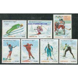 7 عدد تمبر بازیهای المپیک زمستانی - آلبرتویل - نیکاراگوئه 1990
