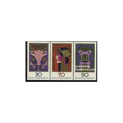 3 عدد تمبر Jugendstil - ترکیب فلسفه و هنر - جمهوری فدرال آلمان 1977