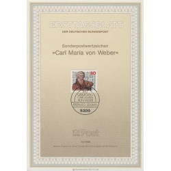 برگه اولین روز انتشار تمبر دویستمین سالگرد تولد کارل ماریا فون وبر، آهنگساز - جمهوری فدرال آلمان 1986
