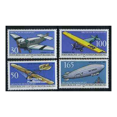 4 عدد تمبر تاریخچه پست هوائی - جمهوری فدرال آلمان 1991