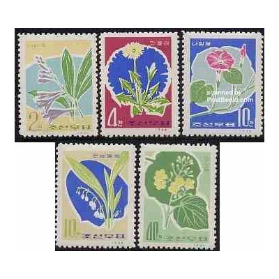 5 عدد تمبر گلها - کره شمالی 1966