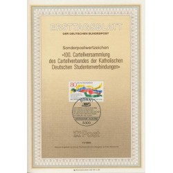 برگه اولین روز انتشار تمبر صدمین سالگرد انجمن دانش آموزی کاتولیک - جمهوری فدرال آلمان 1986