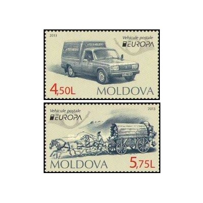 2 عدد تمبر  مشترک اروپا - Europa Cept - وسایل نقلیه پستی- مولداوی 2013 قیمت 6.2 دلار