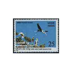 1 عدد تمبر حفاظت از پرندگان - لک لک ها - هندوستان 1976