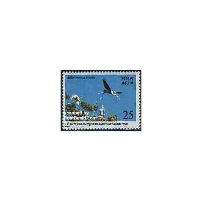 1 عدد تمبر حفاظت از پرندگان - لک لک ها - هندوستان 1976
