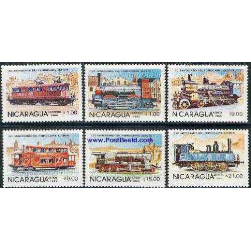 6 عدد تمبر راه آهن - لوکوموتیوها - نیکاراگوئه 1985