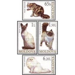 4 عدد تمبر جانوران -  گربه ها - یکی از تمبرها گربه ایرانی- مولداوی 2007 قیمت 7 دلار