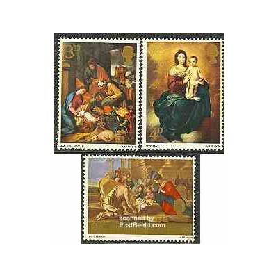 3 عدد تمبر کریستمس - تابلو نقاشی - انگلیس 1967