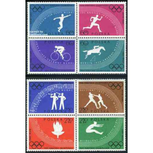 8 عدد تمبر المپیک رم - نقش برجسته - لهستان 1960