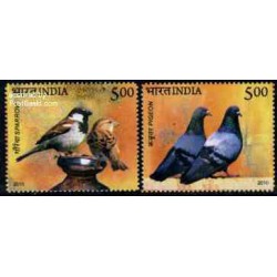 2 عدد تمبر پرندگان - هندوستان 2010