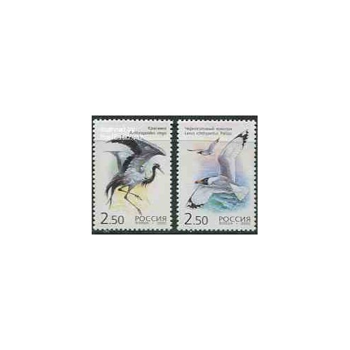 2 عدد تمبر پرندگان - تمبر مشترک با قزاقستان - روسیه 2002