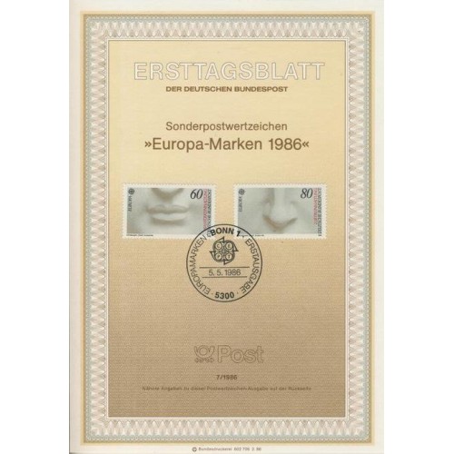 برگه اولین روز انتشار تمبر تمبرهای اروپا - حفاظت از طبیعت - جمهوری فدرال آلمان 1986