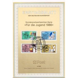 برگه اولین روز انتشار تمبر های خوابگاه جوانان - جمهوری فدرال آلمان 1986