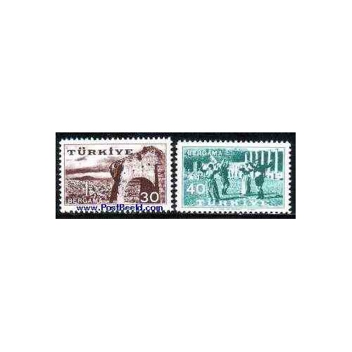تمبر خارجی - 2 عدد تمبر پگامون - شهری از یونان باستان - ترکیه 1957